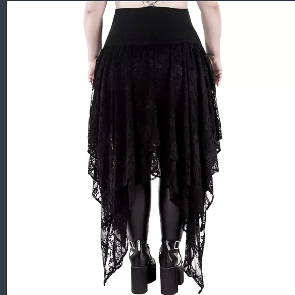 Killstar Visions Lace Skirt Size Medium Lace Up Black Long Goth Handkerchief Hem - Picture 2 of 11